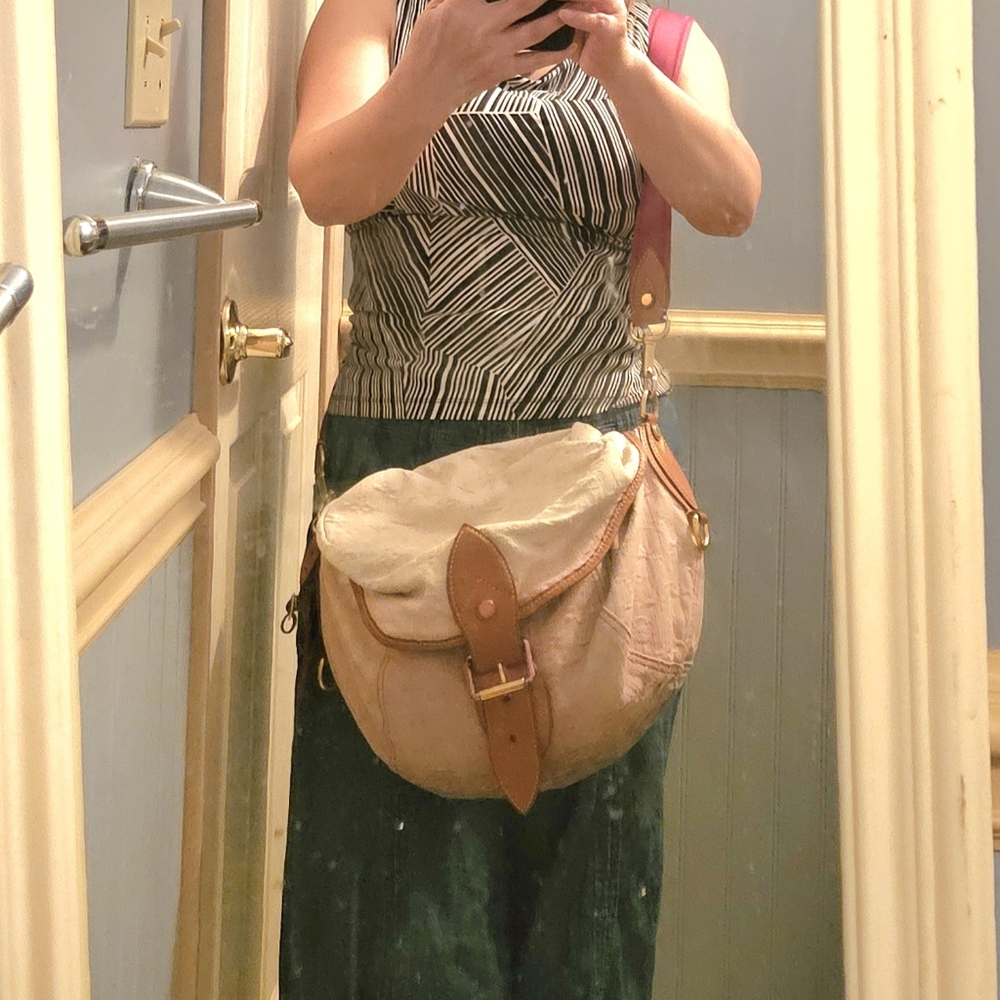 Auth Louis Vuitton Sunshine Pm Burgundy and Blue Denim Jean Cross body Bag